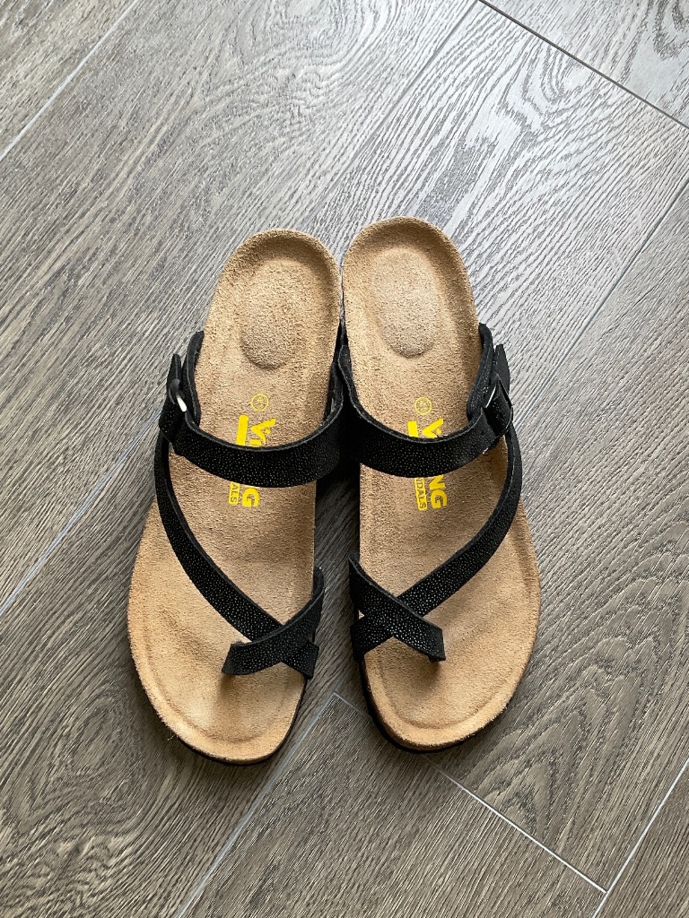 Viking Black Leather Crossover Buckle Wedge Sandals Size 41